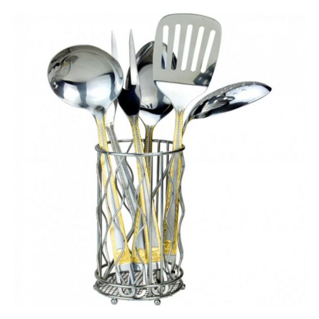 Set ustensile bucatarie inox cu suport 7 piese Green Point GP6400 BG