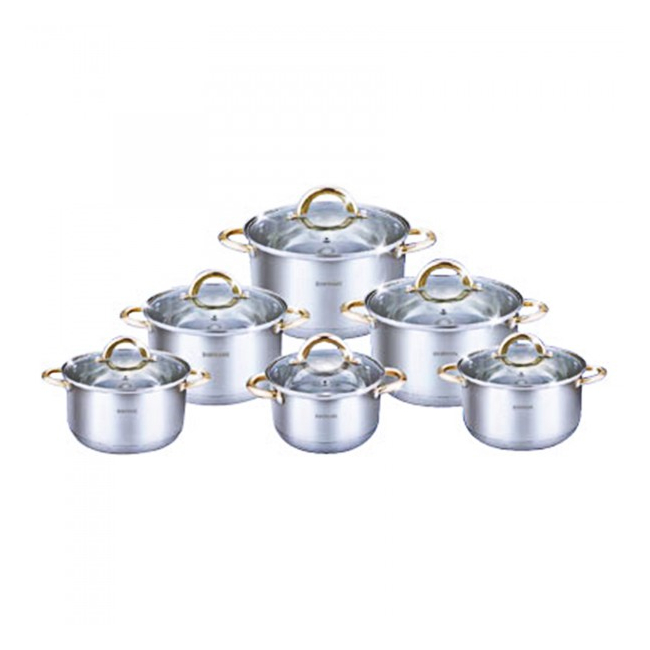 Set Vase Inox cu Capac si Manere Aurii 12 Piese Bohmann BH1212PG