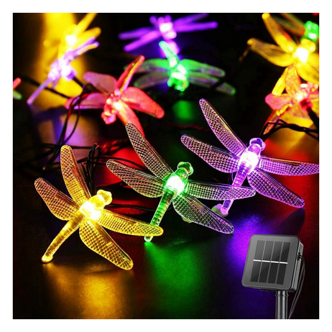 Sirag cu Panou Solar 3m 20 Libelule LEDuri Multicolore Decor Terase DDY