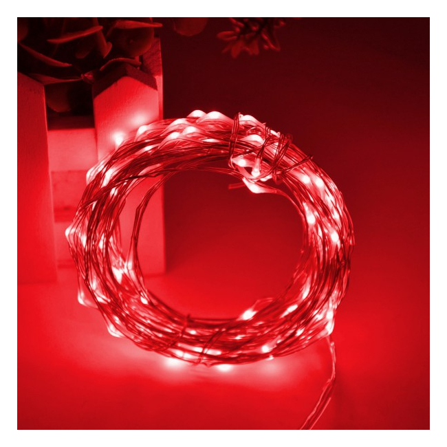 Snur Luminos 100 Micro LED Rosii 10m Fir Silver 12V IP20