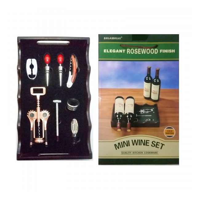 Set Cadou Barbati Accesorii si Suport Lemn pentru Sticle de Vin SS07265