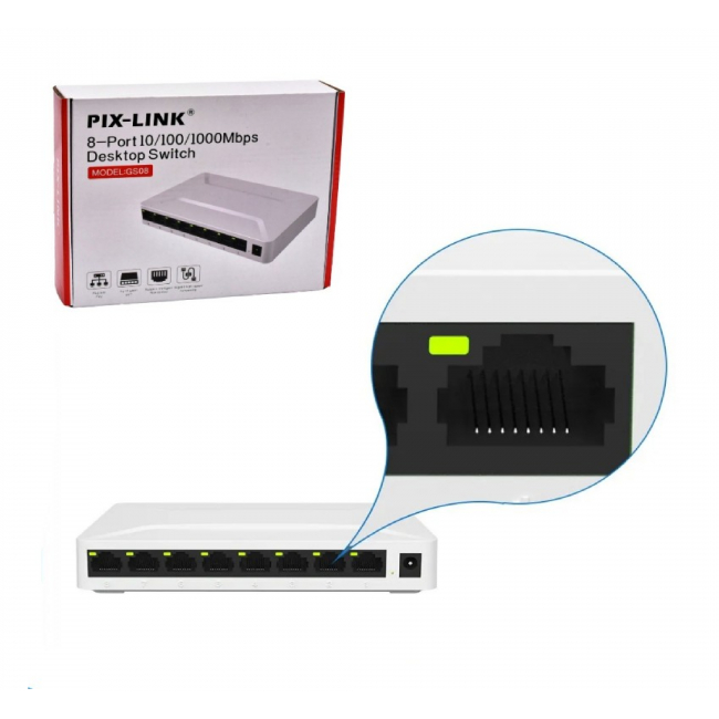 Switch Gigabit 8 Porturi 10/100/1000Mbps Pix-Link GS08 2I020 XXM