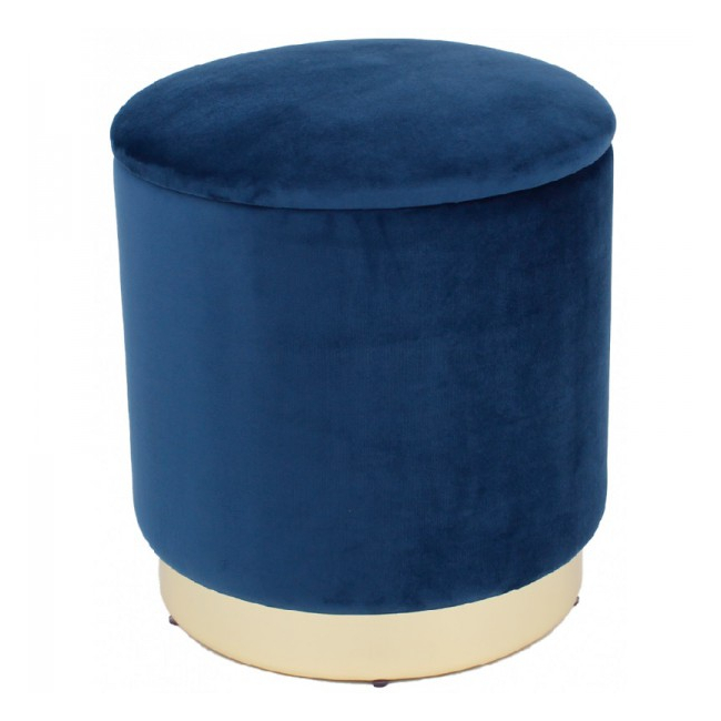 Taburet Rotund cu Depozitare Metal Catifea Blue 37x40cm Grunberg TB95