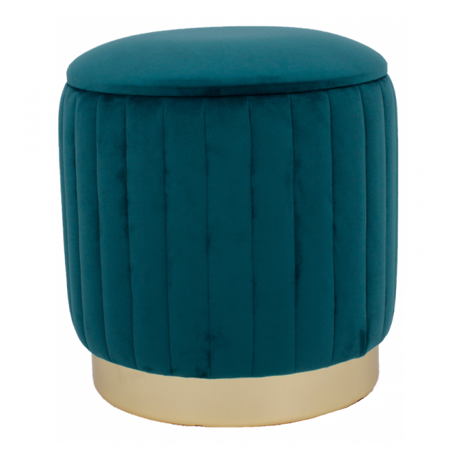 Taburet Rotund cu Depozitare Metal Catifea Verde 39x39cm Grunberg TB94