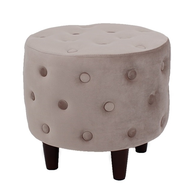 Taburet Rotund Picioare Lemn Tapitat Catifea Bej 45x40cm Grunberg TB98