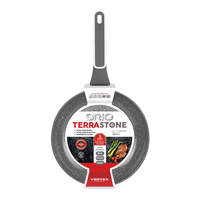 Tigaie aluminiu forjat interior antiaderent 24cm gri Brio Terra Stone 105801 CNN50566