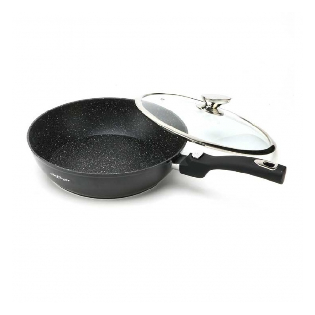 Tigaie Wok Cheffinger CF-FWD32 cm cu capac sticla si maner detasabil