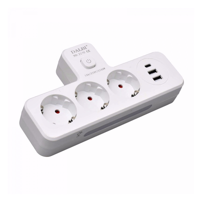 Triplu Stecher Multifunctional cu 2xUSB si Lumina de Veghe 14F025 XXM