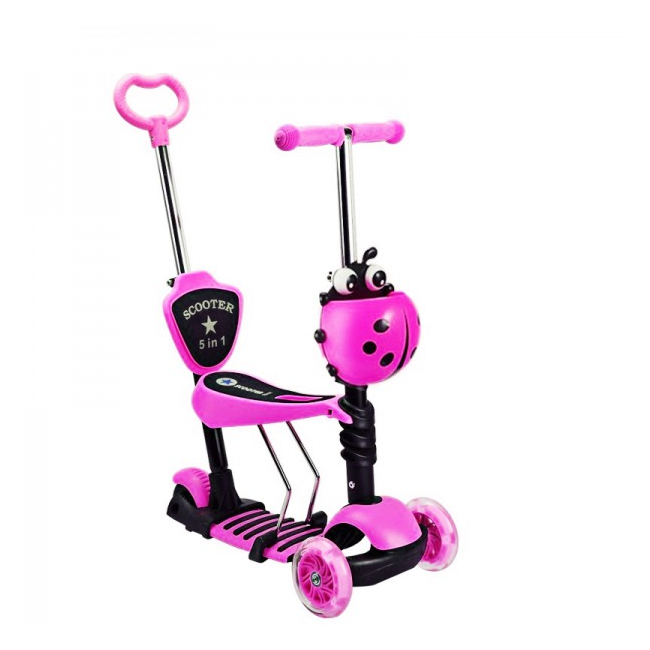 Trotineta Copii Scooter 5in1 1-8 Ani 40Kg cu Manere O si T Roz