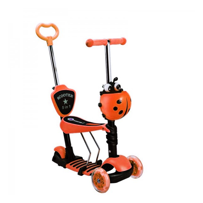 Trotineta Copii Scooter 5in1 1-8 Ani 40Kg cu Manere O si T Portocalie