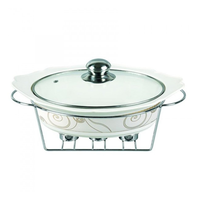 Vas cald dish portelan Oval Sapir SP1315QB suport 3 lumanari 1.9L