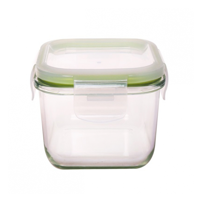 Vas din sticla borosilicate patrat cu capac inchidere ermetica 0.80l Grunberg VY800SQ
