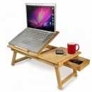 Masuta Laptop din Bambus Pliabila cu Sertar, Suport Pahare si Coolere
